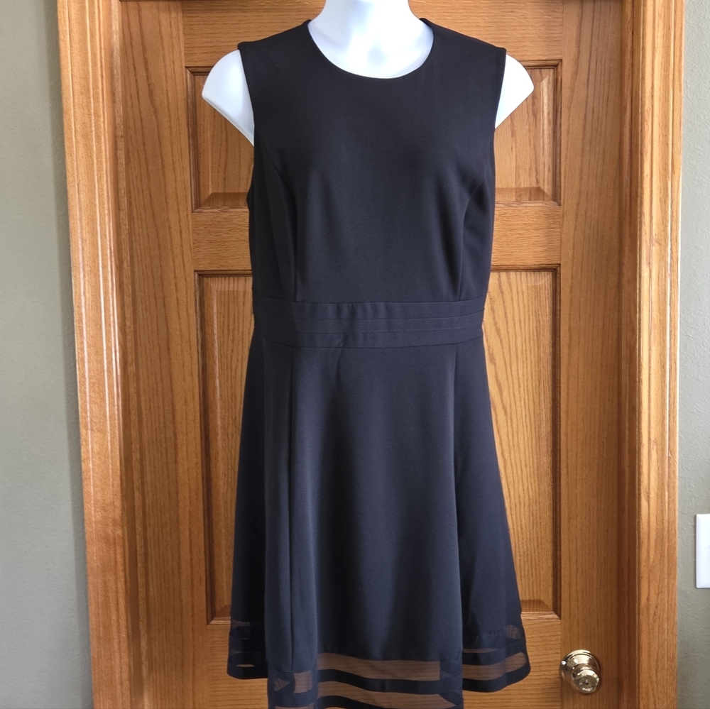 Calvin Klein Black Sleeveless Dress Illusion Fit n Flare Mesh Hem Plus Sz 20 W - Picture 4 of 9